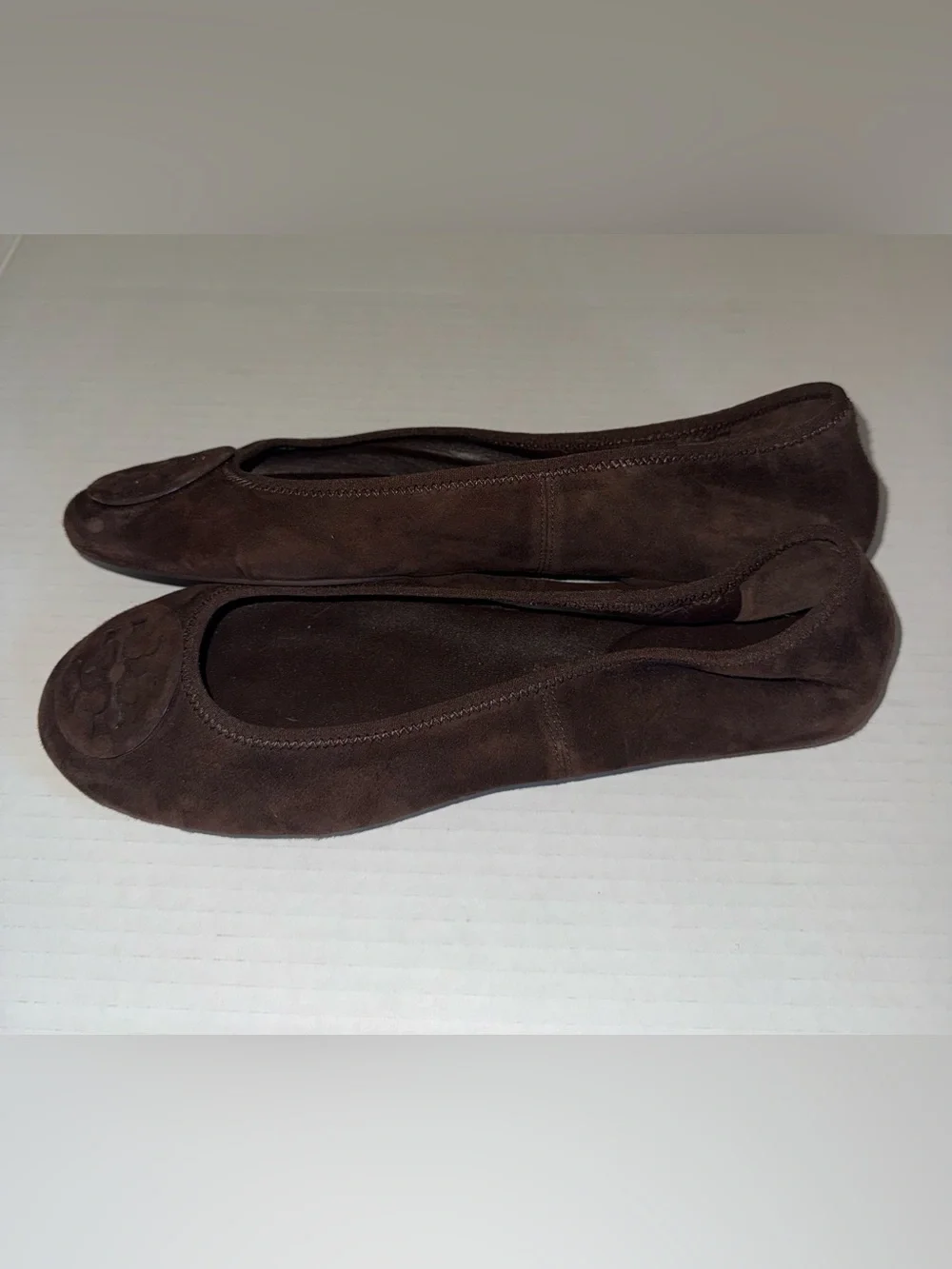 TORY BURCH Dark Cocoa Brown Suede Leather REVA Travel Foldable Ballet Flats 8.5
